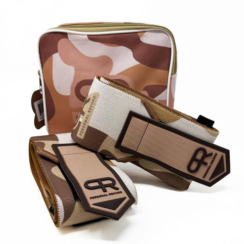 PR Personal Record Elbow Wraps for Weightlifting - Heavy Duty Construction, 25% More Elasticity, Reinforced Stitching, Extra Wide Fastener, Easy to Adjust, (Sand Camo) - Image 2